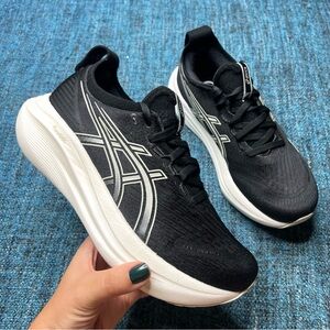 Asics Gel Nimbus 27 Running Shoes in Black Lake Grey Women's Size 6.5 Sneakers